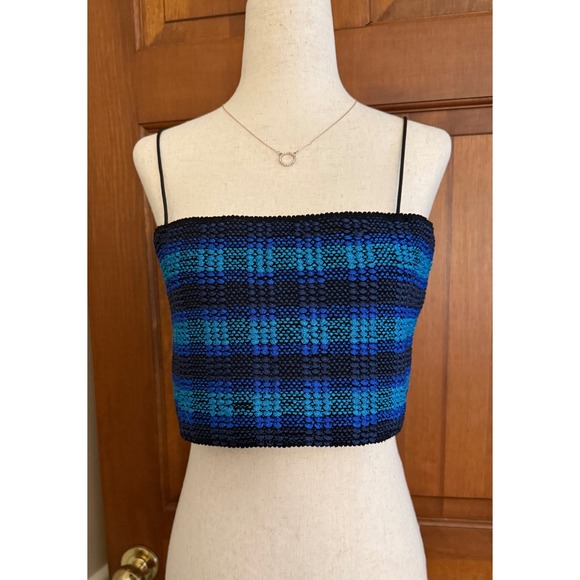 Urban Outfitters Dreamweaver Plaid Cropped‎ Cami Top Women L Blue Festival - Picture 1 of 13